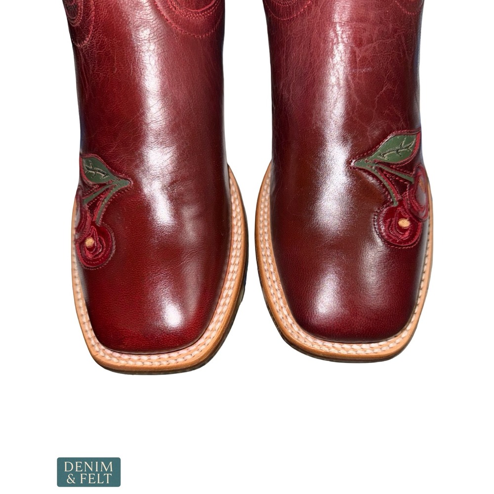 NEW Tin Haul Monster Cherry Broad Square Toe Western Cowboy Boots Skull Sole 8.5 - Picture 9 of 12